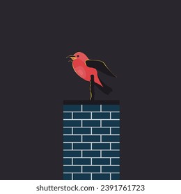 Illustration of a bird over the wall, Illustration of a bird flying, Illustration of a bird over the house