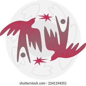 illustration of a bird with a pattern of abstraction and plants