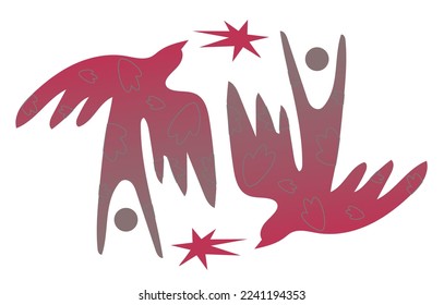 ilustración de un ave con un patrón de abstracción y plantas