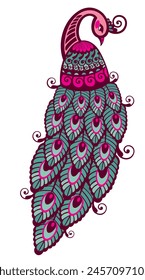 Illustration of a bird, peacock, illustration modern, simple, ferns, T-shirt design