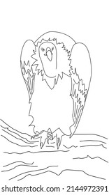 Illustration of a bird perched on a branch. Suitable for children coloring book.