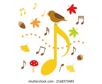 It is an illustration of a bird singing a song in the fall.