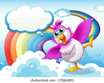 Illustration of a bird in the sky near the rainbow with an empty callout