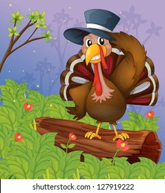 Illustration of a bird standing on a dry wood