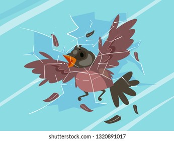 Illustration of a Bird Striking Through Glass Window