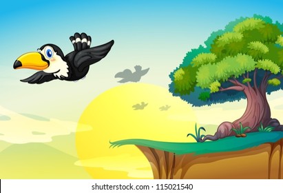 illustration of bird and tree in a beautiful nature