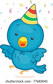 Illustration of a Bird Wearing a Party Hat