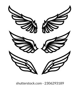 Illustration of the bird wings. Design element for logo, label, sign, emblem. Vector illustration