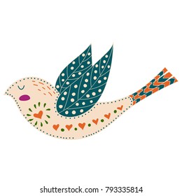 Illustration with birds and flowers in a Scandinavian style. Folk art