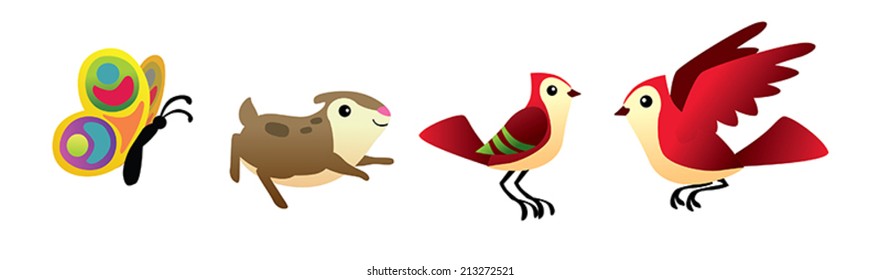 Illustration of birds hamster and butterfly vector isolated set