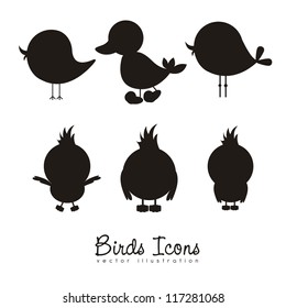 Illustration of birds icons, icons with animal silhouettes. vector illustration