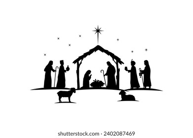 Illustration Birth of Christ silhouette, Christmas christian nativity scene