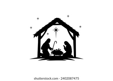 Illustration Birth of Christ silhouette, Christmas christian nativity scene