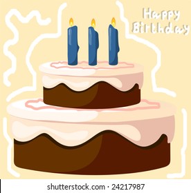 Illustration of a birthday cake and candles lighted	