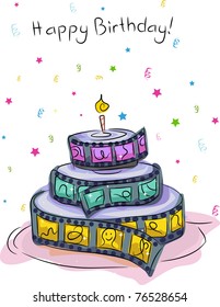 Illustration of a Birthday Cake Shaped Like a Roll of Film