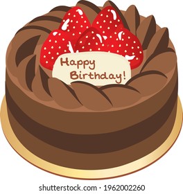 Illustration of the birthday cake of strawberry and chocolate
