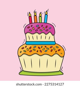 Illustration of Birthday Cake Vector Drawing