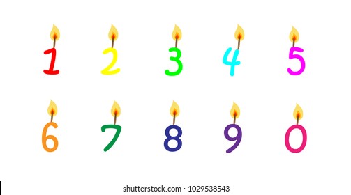 Illustration of birthday candles with numbers on transparent background. High resolution