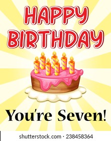Illustration Birthday Card Cake Seven Candles Stock Vector (Royalty ...