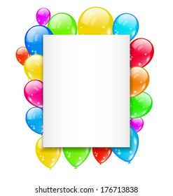 Illustration birthday card with colorful balloons with space for text - vector