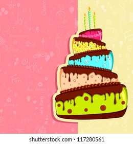 illustration of birthday card with colorful cake