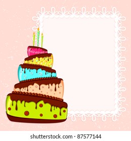 illustration of birthday card with colorful cake