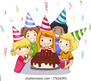 Illustration of a Birthday Celebrant About to Blow Her Birthday Candles