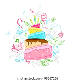 illustration of birthday doddle around cake