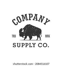 Illustration Bison, Buffalo Vintage Logo Design Vector