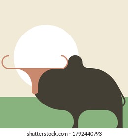 illustration of a Bison - Bull in minimal background 