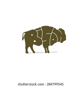 Illustration bison painted the word "bison". For child development and games.
