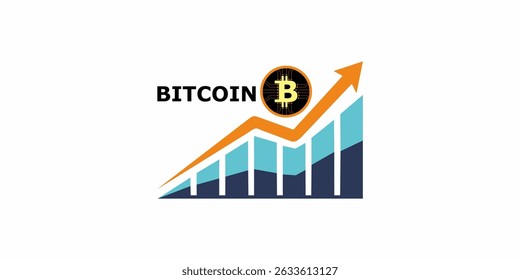 illustration of bitcoin cryptocurrency on digital chart with uptrend