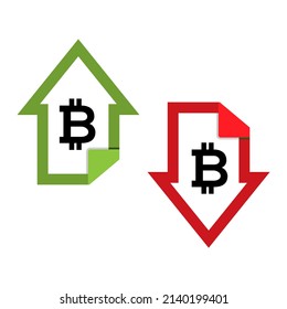  Illustration of Bitcoin currency goes up and goes down. Vector Illustration on white background.