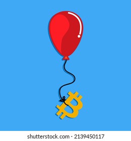 La ilustración de la moneda de Bitcoin sube. Ilustración vectorial en el fondo del cielo.
