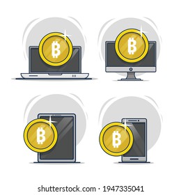 illustration of bitcoin icon with device