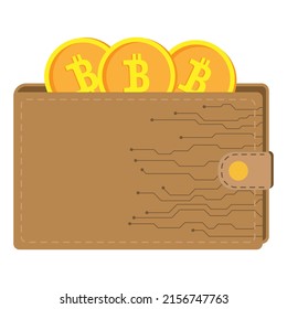 Illustration Of A Bitcoin Wallet. A Way To Pay With Digital Money, The Concept Of Cryptocurrency Mining. Digital Currency Wallet. Flat Style Vector Illustration