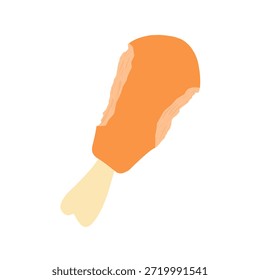 Ilustración de un muslo de pollo mordido. Diseño plano de un muslo de pollo. Carne de pollo