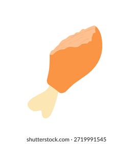 Ilustración de un muslo de pollo mordido. Diseño plano de un muslo de pollo. Carne de pollo