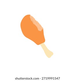Ilustración de un muslo de pollo mordido. Diseño plano de un muslo de pollo. Carne de pollo