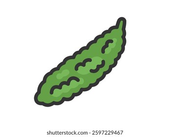 Illustration of bitter gourd icon (line drawing color).