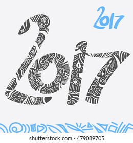 Illustration with black 2017 doodled text on a gray background.