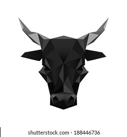 Illustration of black abstract origami bull symbol isolated on white background