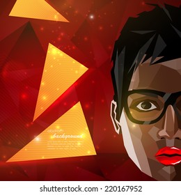 illustration with a black (african american) woman face in polygonal style. modern poster with fashion, beauty or entertainment concept 