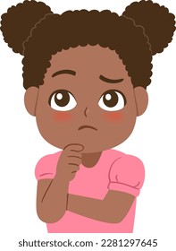 A illustration of a black American Kid Girl Thinking