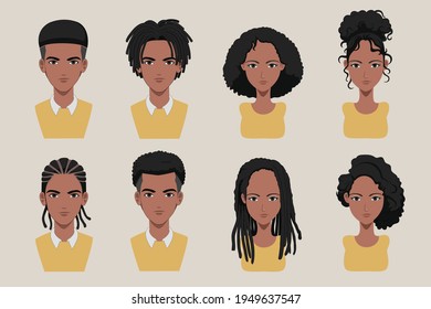 illustration black avatar with hair style for game icon