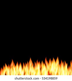 Illustration black background with line fire flame on bottom page - vector