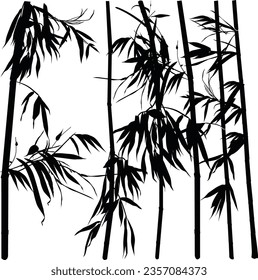 illustration with black bamboo plants isolated on white background