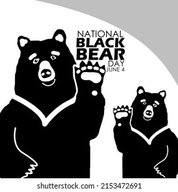 ilustración de un oso negro ondeando su mano con textos en negrita sobre fondo blanco, Día Nacional del Oso Negro 4 de junio