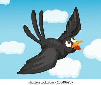 Illustration of black bird flying