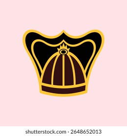 Ilustração de um blangkon preto com linhas de ouro e uma pequena coroa, perfeito para temas da cultura javanesa, identidade tradicional e um símbolo de honra com um toque clássico